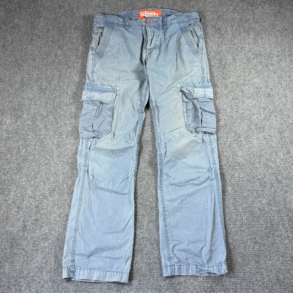 Superdry Cargo Pants Womens Medium Blue Faded Utility Twill Y2K Streetwear